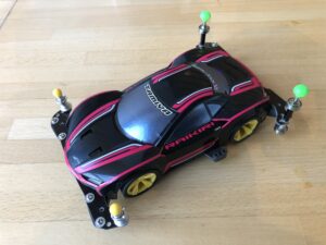 Mini4WD AI Development Prototype Car Mark 5 with Raikiri cover (top side view)