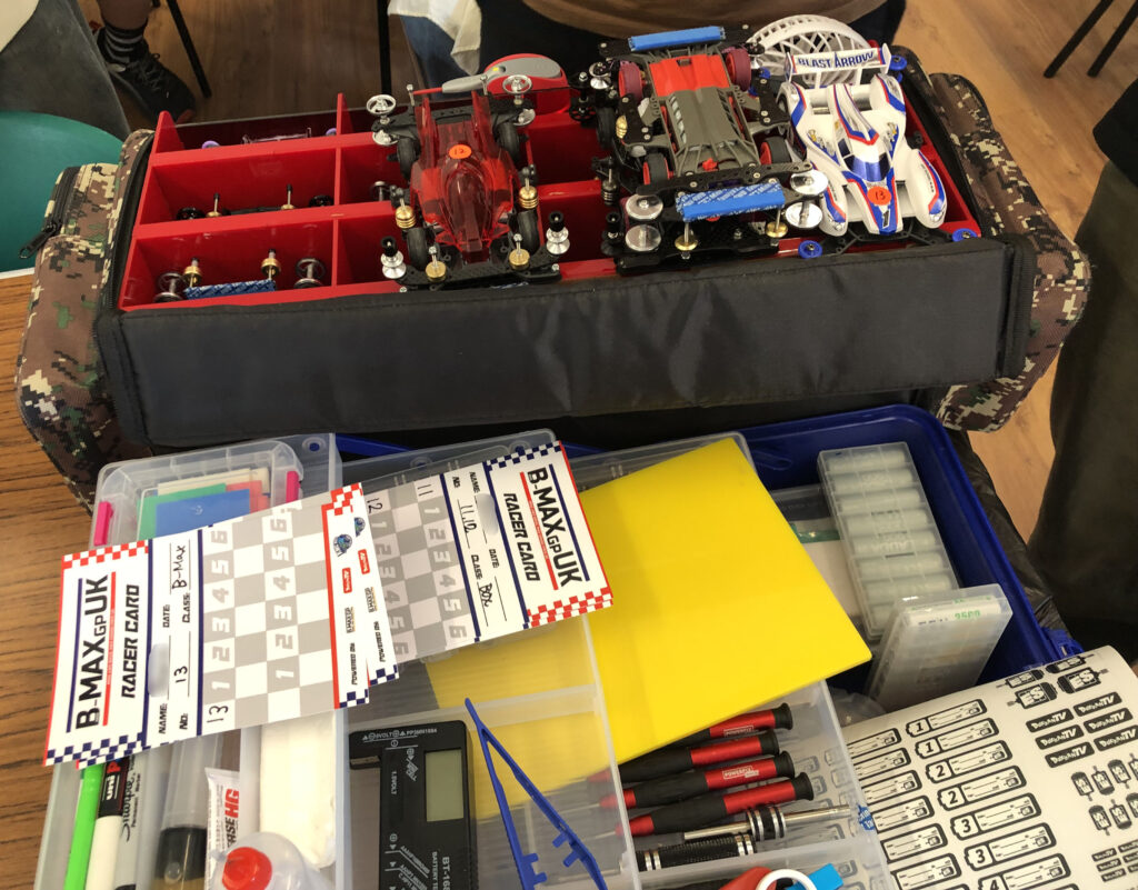 Mini 4WDs and equipment on display at the Mini 4WD B-MAX GP London May 2025 event