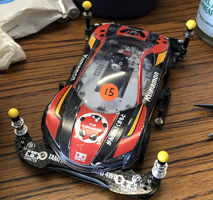 A.I. Mini 4WD based on Tamiya Kumamon GT car in B-MAX Spec, racer number 15