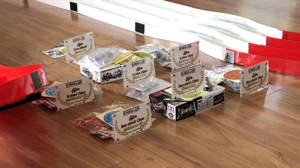 The prizes at the Mini 4WD B-MAX GP London May 2025 event