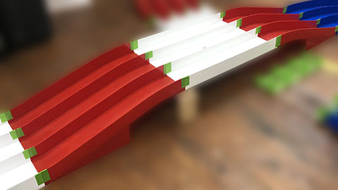 Picture of a Tamiya Mini 4WD 3 lanes junior circuit single table top obstacle