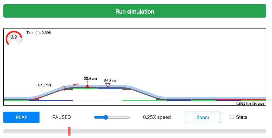 A screenshot of Mini 4WD brake and jump simulator by Mini4Science v1.2